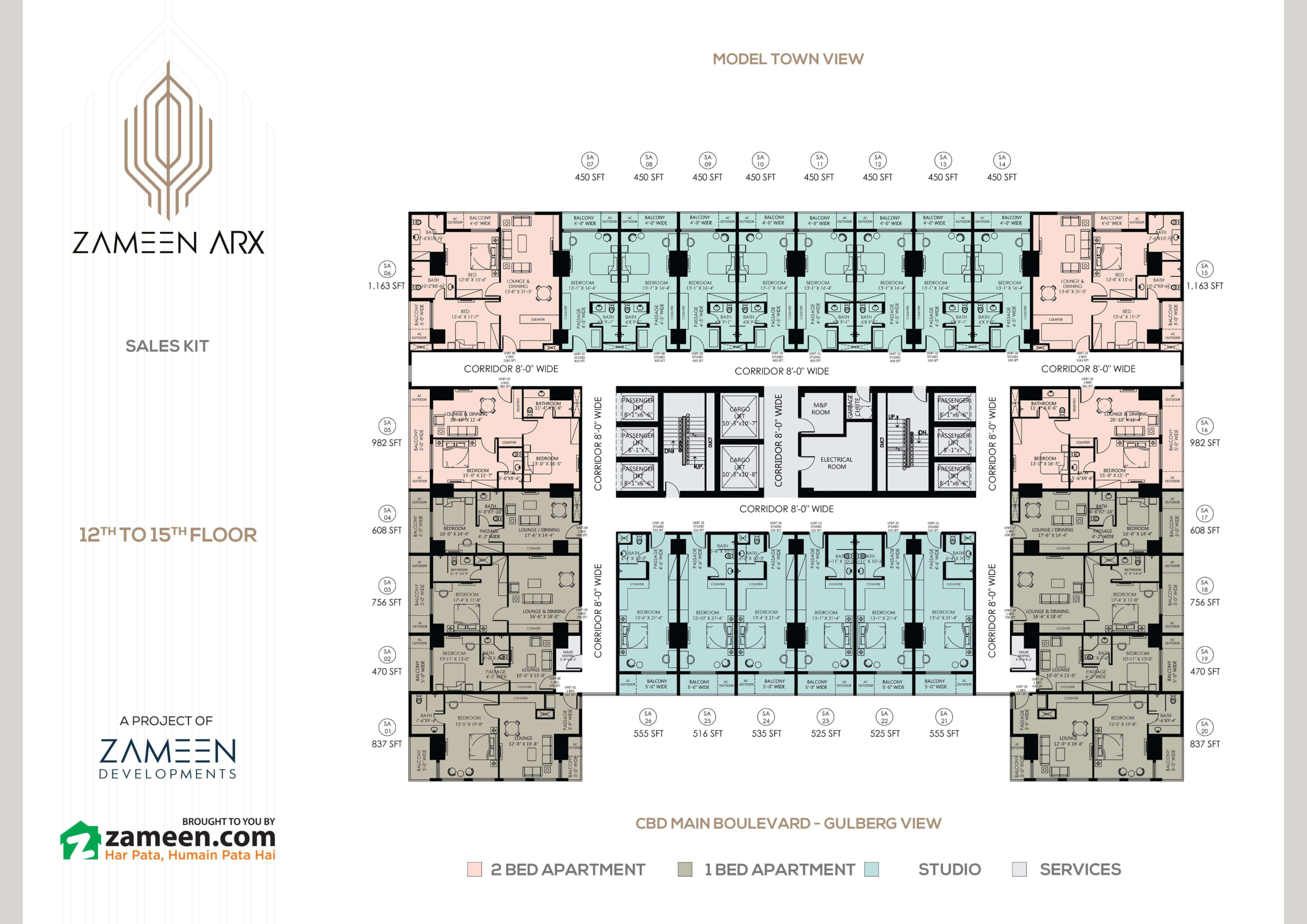 Zameen Arx Lahore 12th to 15th Floor Plan