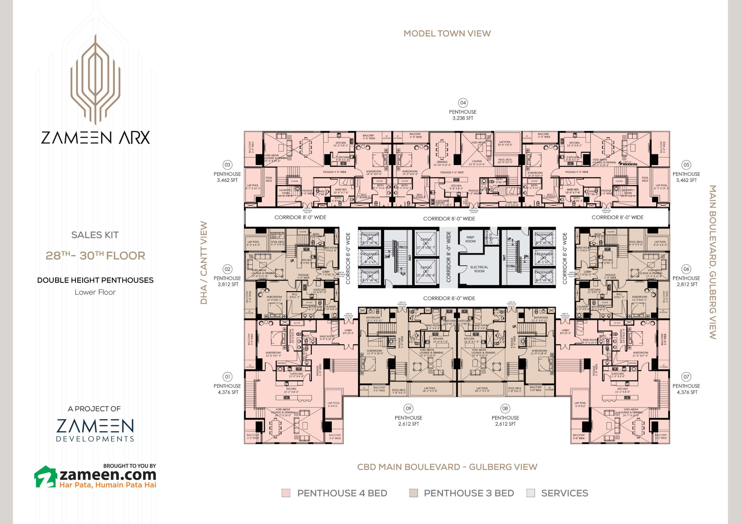 Zameen Arx Lahore 28th to 30th floor plan