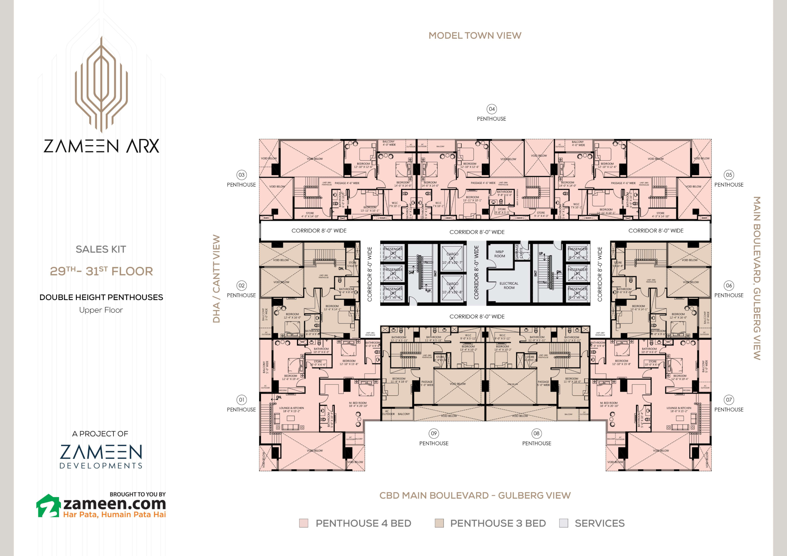 Zameen Arx Lahore 29th to 31st floor plan