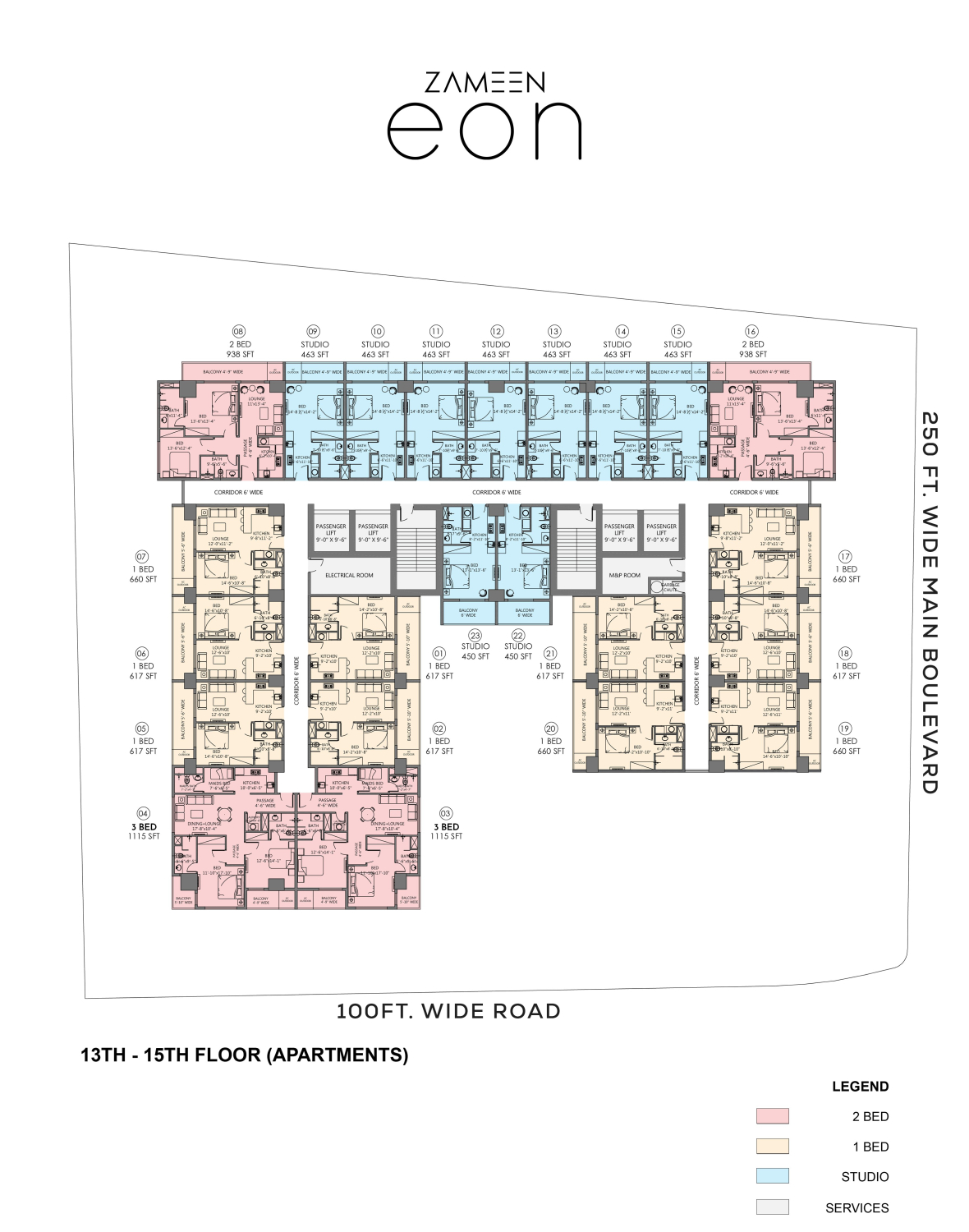 Zameen EON lahore 13th to 15th Floor plan