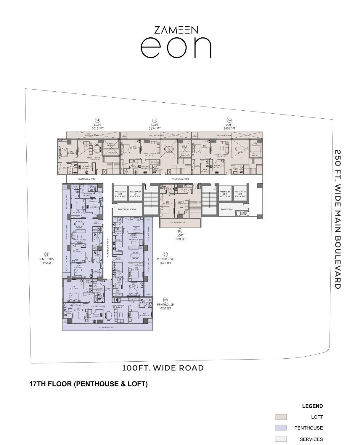 Zameen Eon Lahore 17th floor Plan (penthouse)