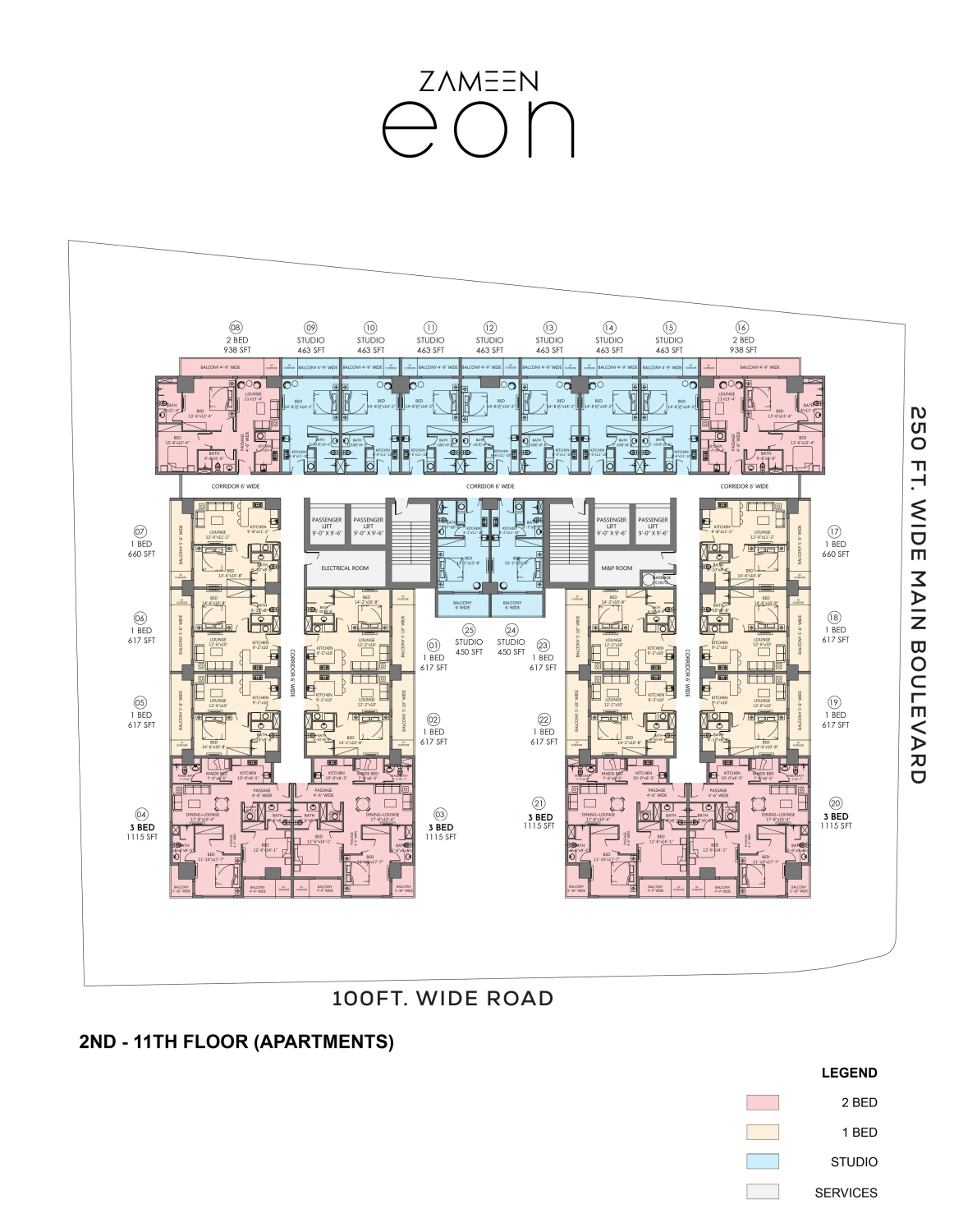 Zameen Eon Lahore 2nd to 11th floor plan